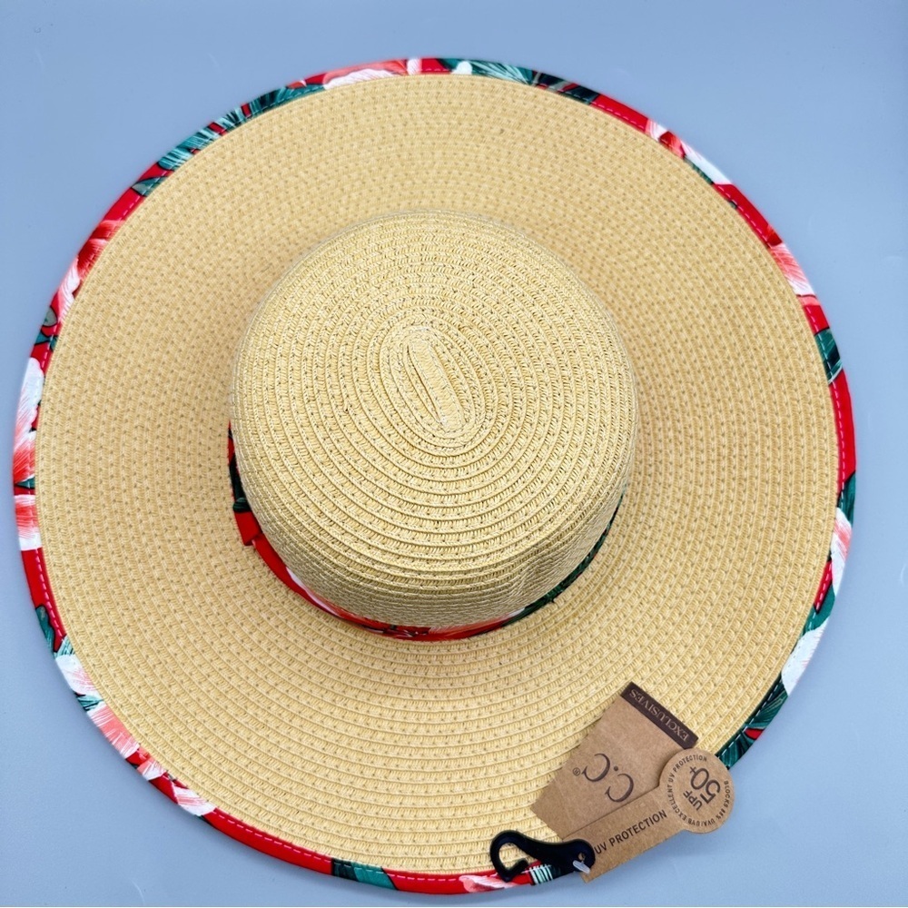 Stylish Wide Brim Straw Hat with Floral Trim Women’s Summer Sunny Beach